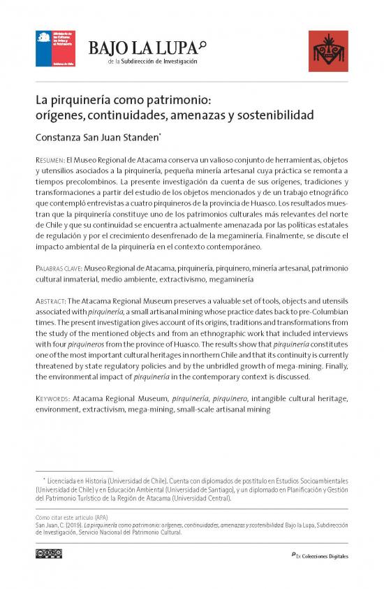 La pirquinería como patrimonio: orígenes, continuidades, amenazas y sostenibilidad