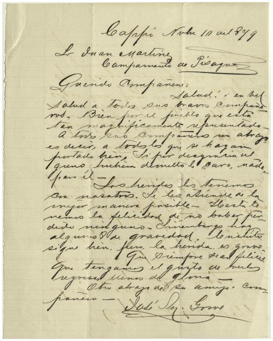 Carta de José M. Grove al comandante Juan Martínez